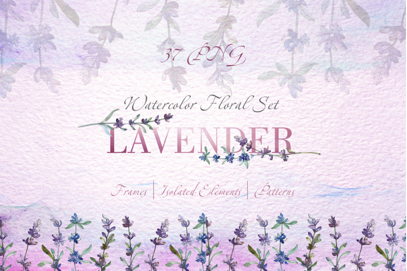 37个紫色薰衣草手绘水彩剪贴画素材 Lavender Violet Watercolor Png_img_2