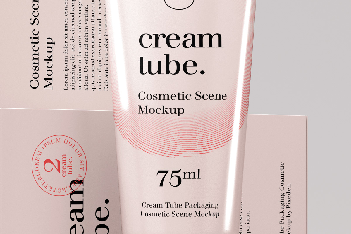 优雅化妆品护手霜软管设计展示样机 Cosmetic Psd Cream Tube Mockup_img_2