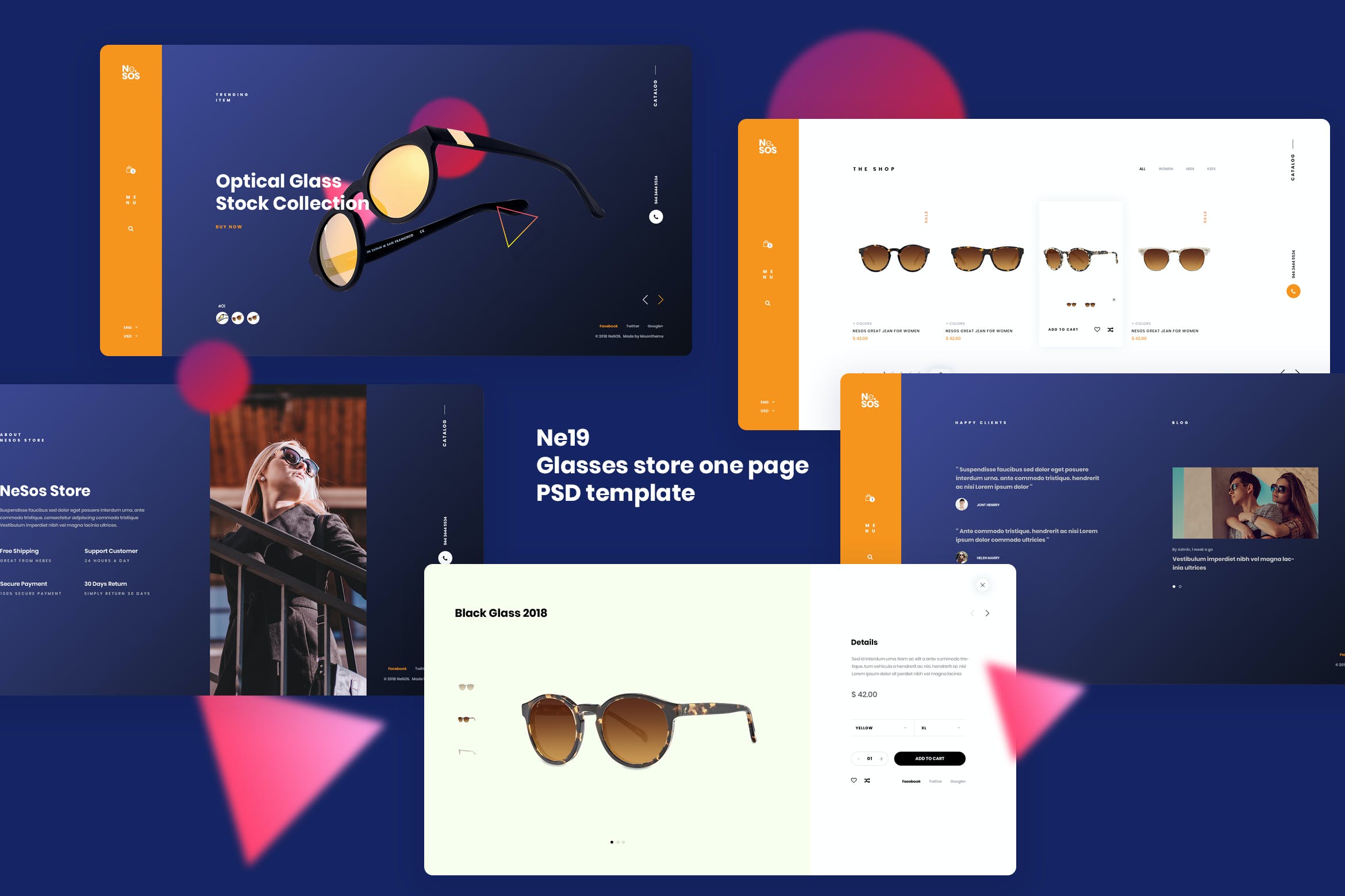 时尚眼镜店商城网站WEB界面设计PSD模板 Ne19 - Glasses Store One Page Template_img_2