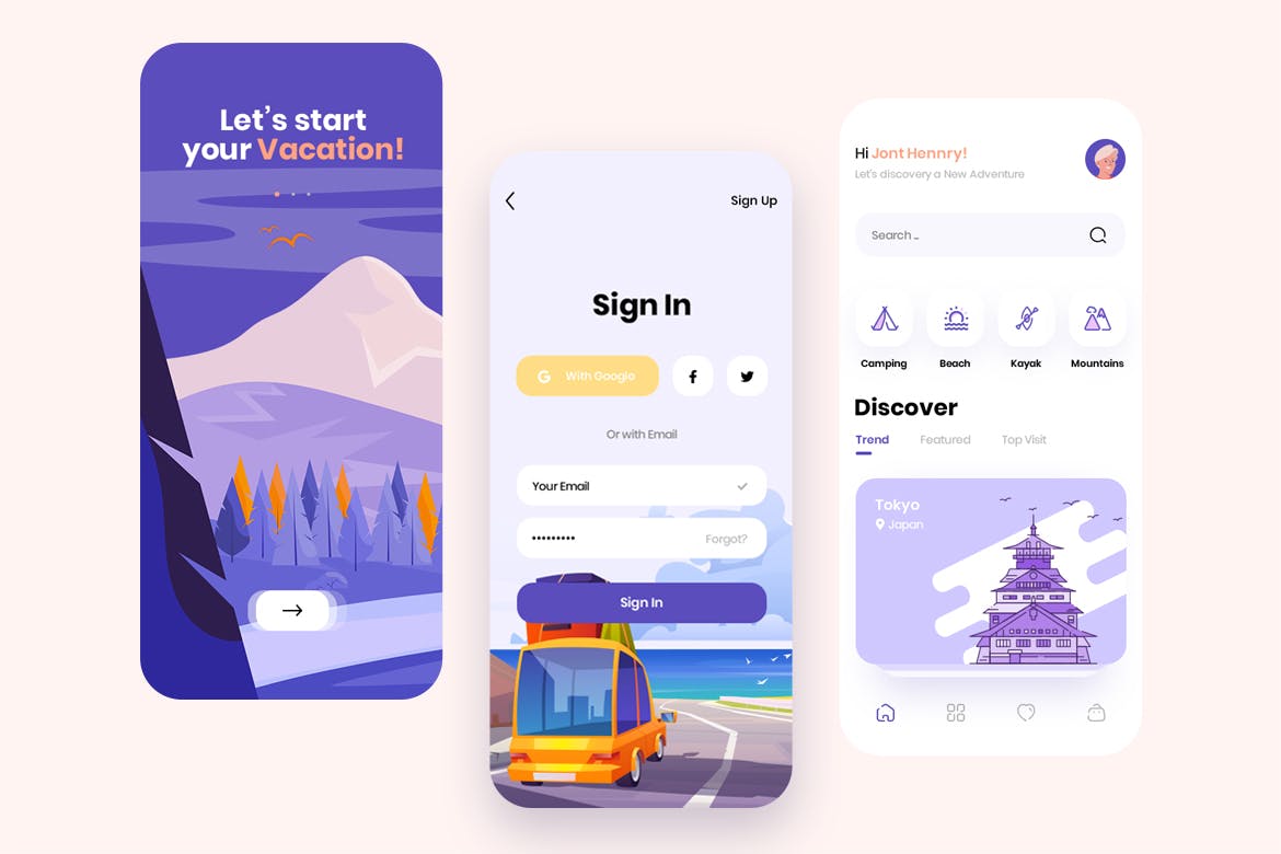 现代简约旅行摄影交友APP应用设计UI套件 Traap - Travel Mobile App UI Kit_img_2