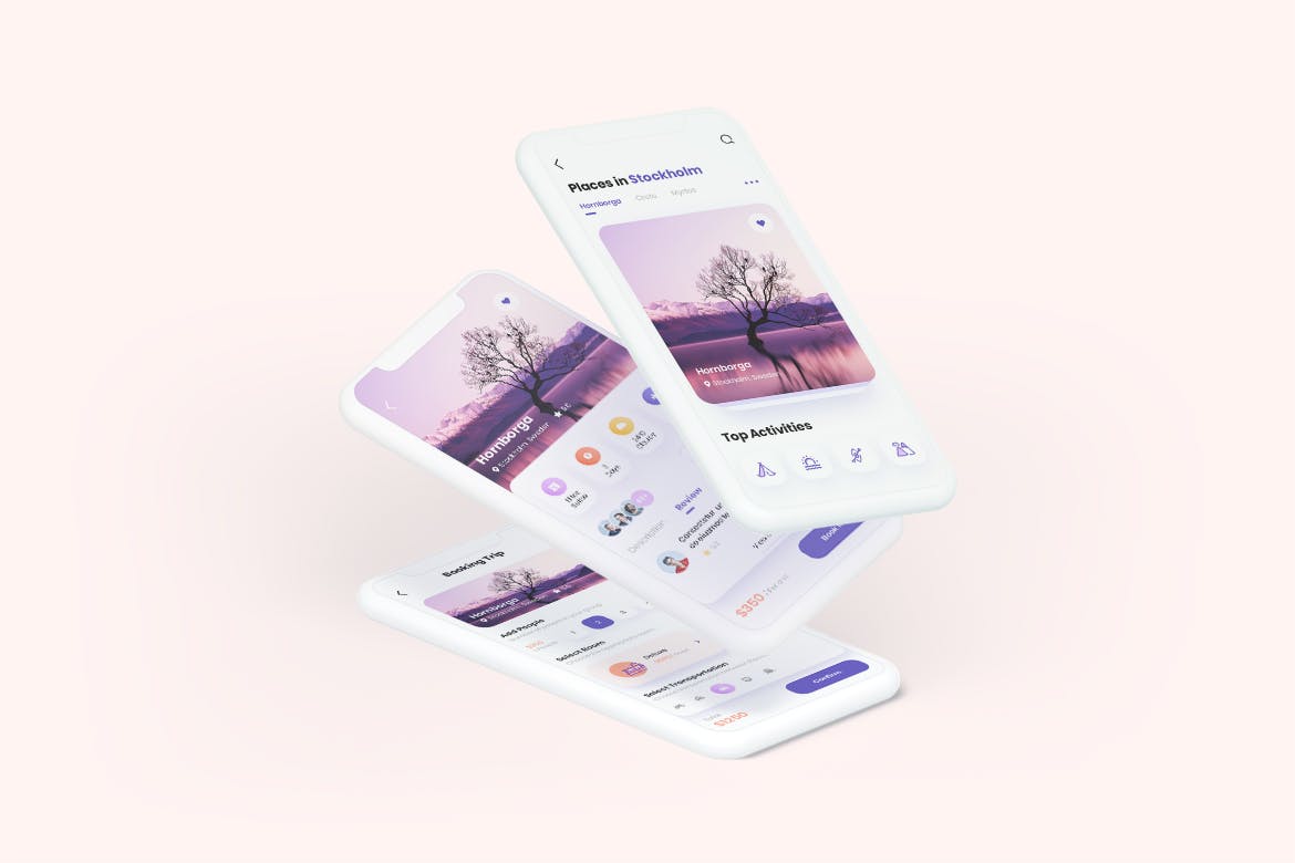 现代简约旅行摄影交友APP应用设计UI套件 Traap - Travel Mobile App UI Kit_img_2