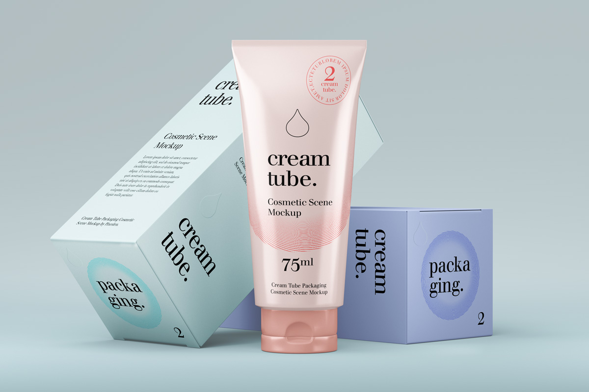 时尚化妆品护手霜软管包装盒样机模板 Cosmetic Psd Cream Tube Mockup Vol2_img_2