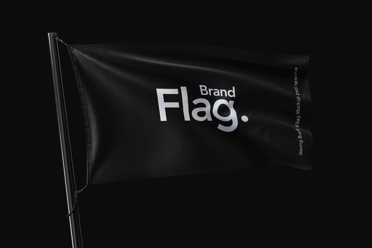 逼真飘扬旗帜样机PSD模板 Waving Brand Psd Flag Mockup_img_2