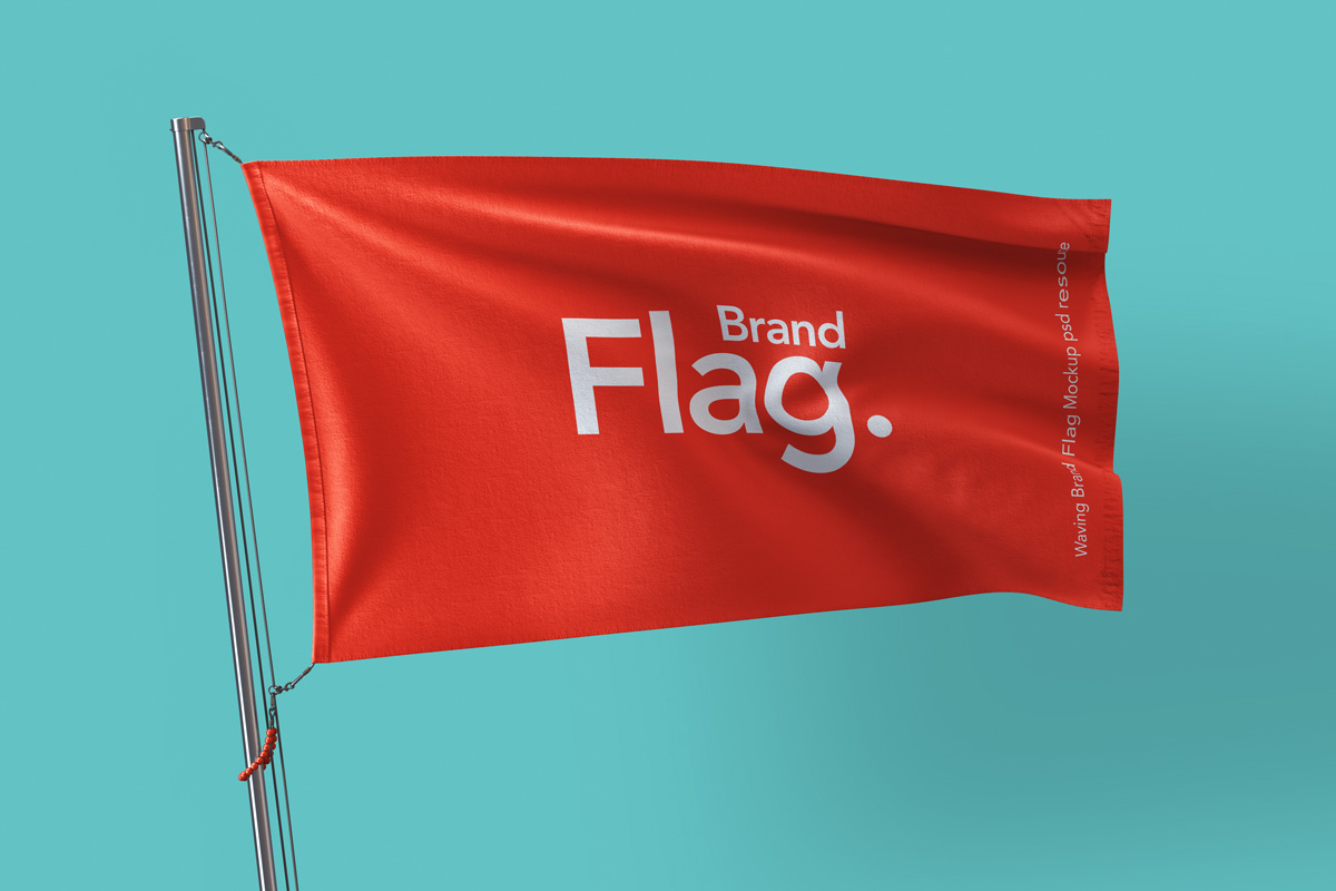 逼真飘扬旗帜样机PSD模板 Waving Brand Psd Flag Mockup_img_2