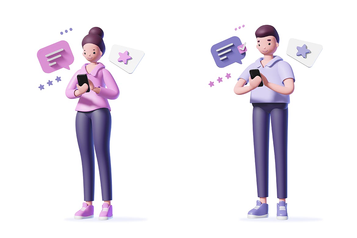 可爱卡通3D商务男女图标设计素材 3D Male & Female Character Set_img_2