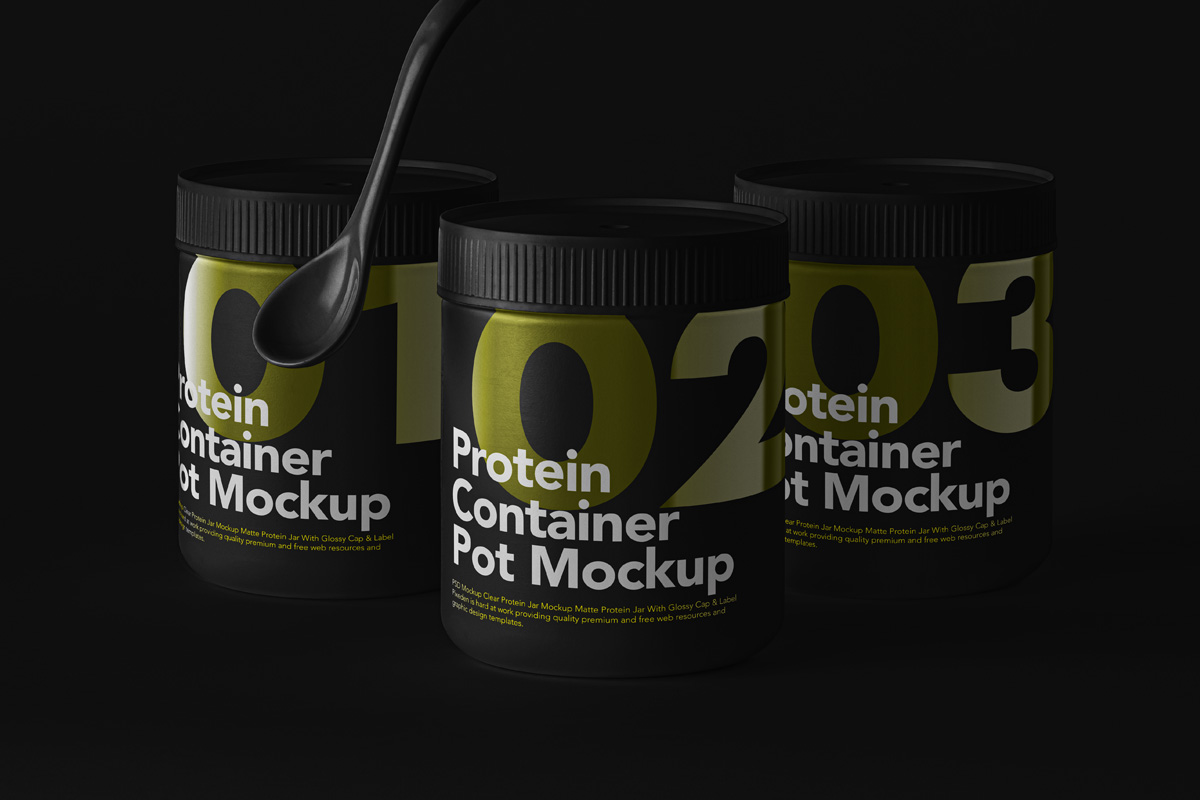 食品塑料密封罐包装设计智能贴图PSD样机 Protein Psd Container Mockup Set_img_2