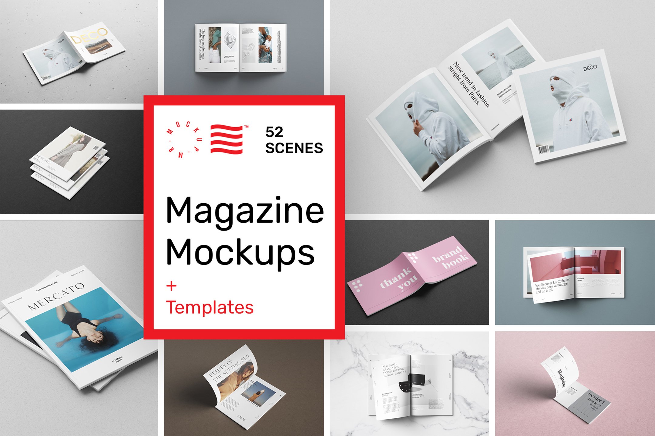 52个多场景画册杂志设计展示样机模板 Magazine Mockups - 52 Scenes_img_2