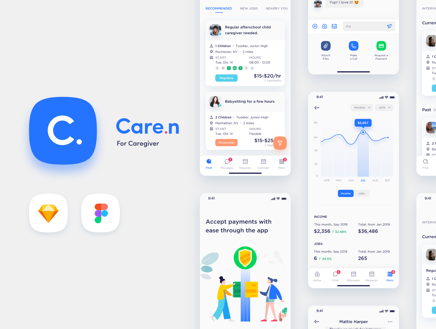 儿童保育护理宠物护理等家政项目APP界面设计UI KIT套装 Caren – For Family iOS UI Kit_img_2