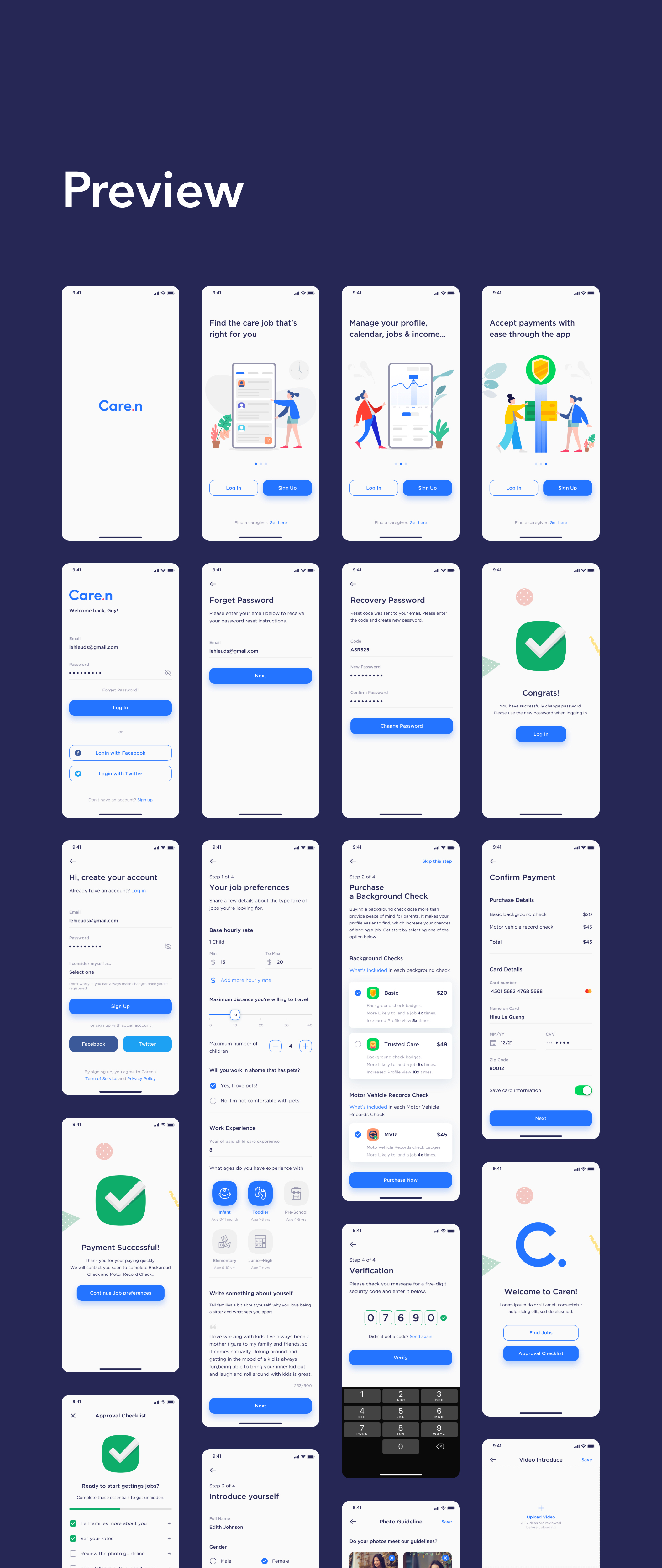 儿童保育护理宠物护理等家政项目APP界面设计UI KIT套装 Caren – For Family iOS UI Kit_img_2