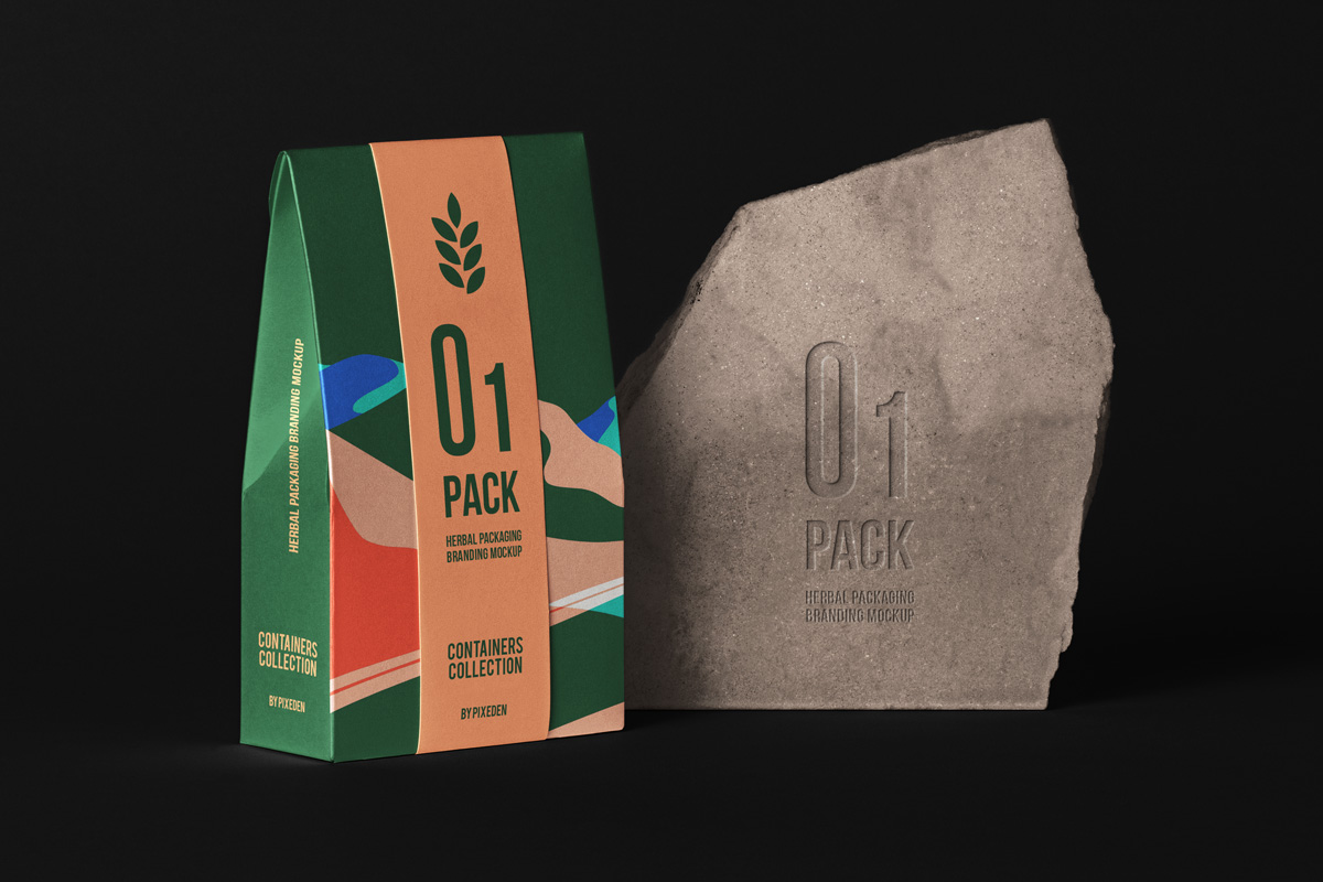 食品包装纸袋设计展示PSD样机模板 Herbal Psd Bag Packaging Mockup 3_img_2