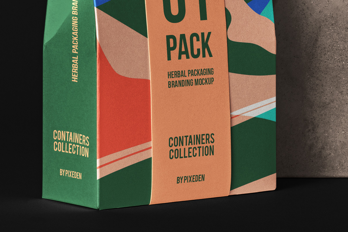 食品包装纸袋设计展示PSD样机模板 Herbal Psd Bag Packaging Mockup 3_img_2