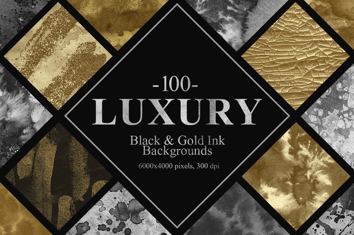 100个豪华黑金色水墨背景纹理素材 100 Luxury Black & Gold Ink Textures_img_2