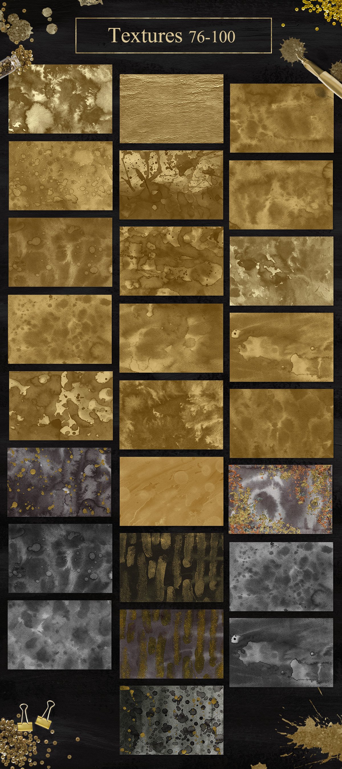 100个豪华黑金色水墨背景纹理素材 100 Luxury Black & Gold Ink Textures_img_2