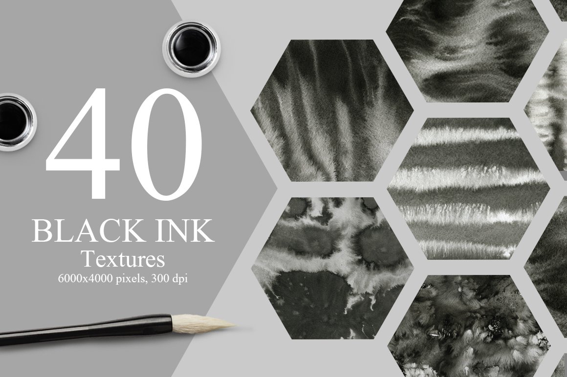 40种黑色水墨大理石水彩纸背景纹理素材 40 Black Ink Textures_img_2