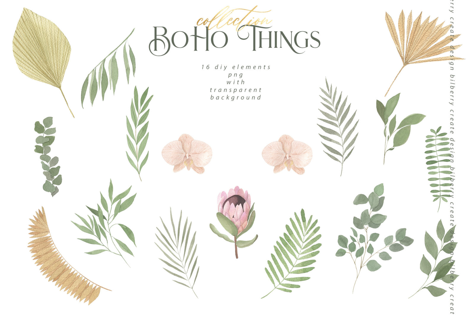 波西米亚风植物花卉水彩剪贴画素材 Boho Things Art Collection_img_2