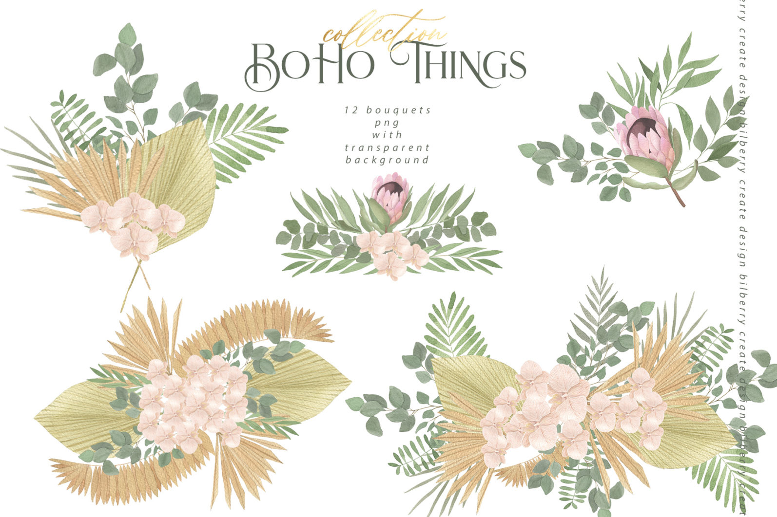 波西米亚风植物花卉水彩剪贴画素材 Boho Things Art Collection_img_2