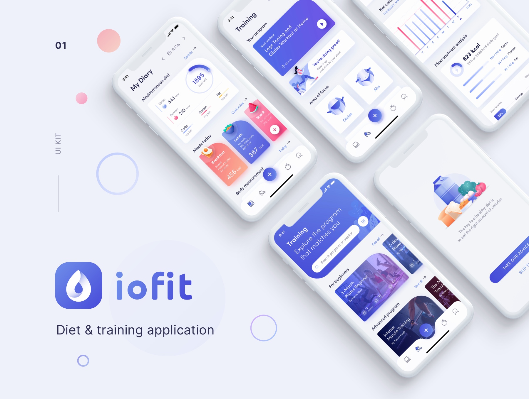 饮食运动训练应用程序iOS界面设计UI套件 ioFit – Diet & Training App UI Kit Home  App_img_2