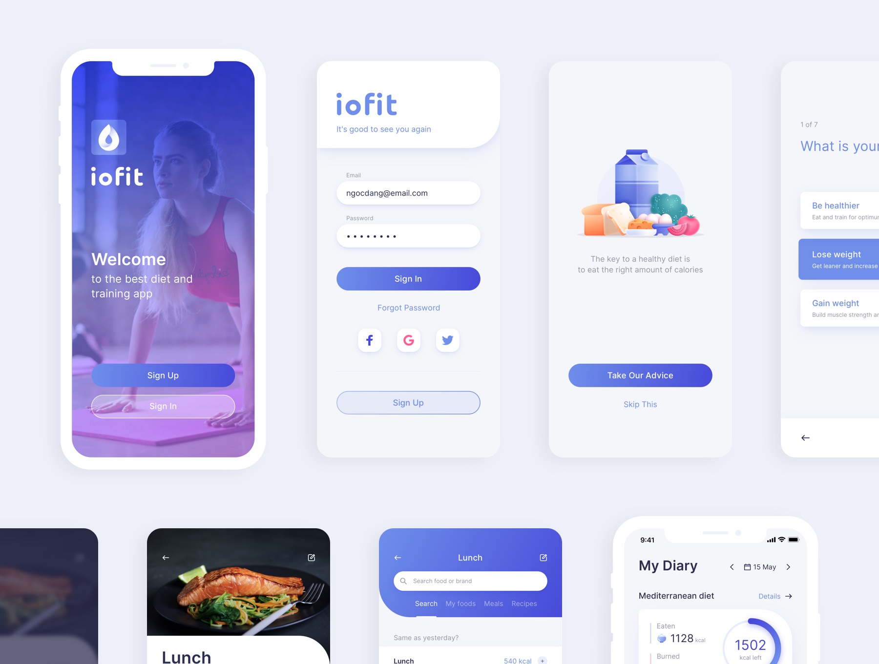 饮食运动训练应用程序iOS界面设计UI套件 ioFit – Diet & Training App UI Kit Home  App_img_2