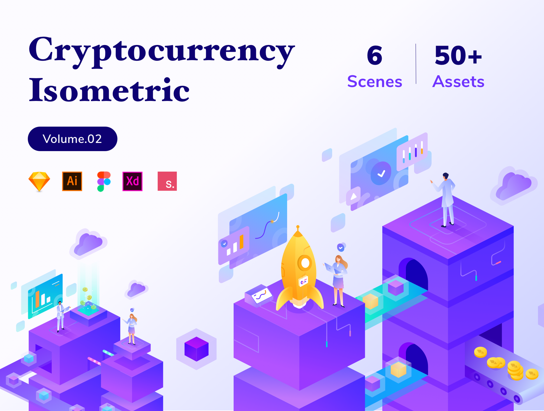 2.5D金融货币区块链加密货币技术相关概念插画素材 Cryptocurrency Business Isometric Kit Vol 02_img_2