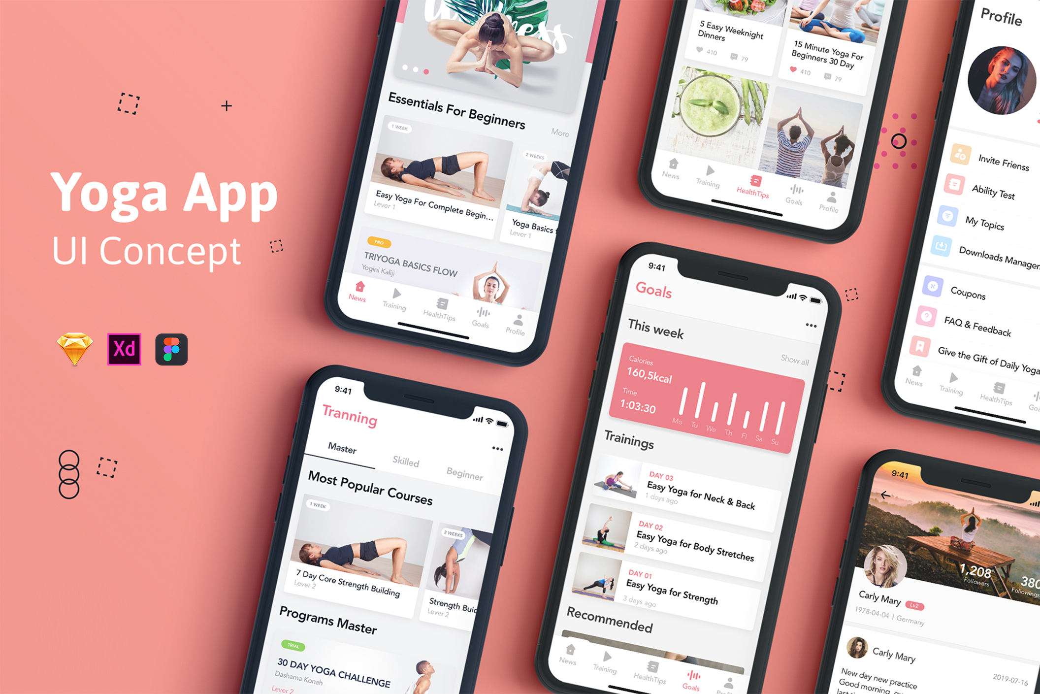 瑜伽健身应用程序APP界面设计UI套件 Yoga Fitness Mobile App UI Kit_img_2