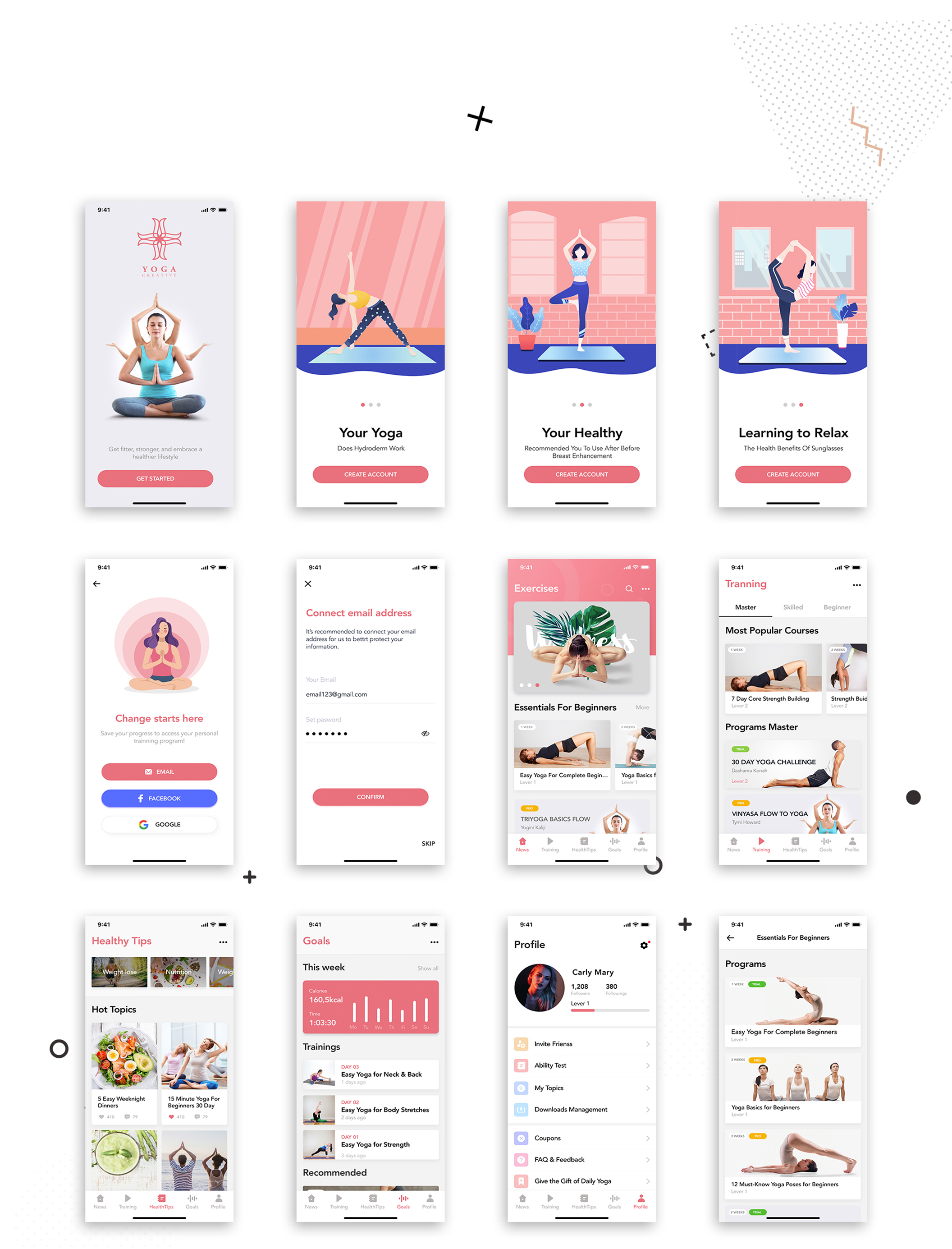 瑜伽健身应用程序APP界面设计UI套件 Yoga Fitness Mobile App UI Kit_img_2