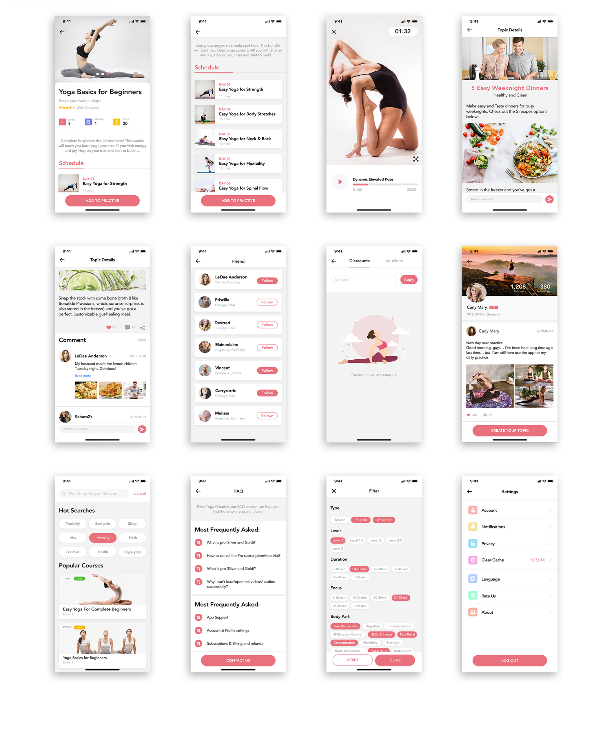 瑜伽健身应用程序APP界面设计UI套件 Yoga Fitness Mobile App UI Kit_img_2