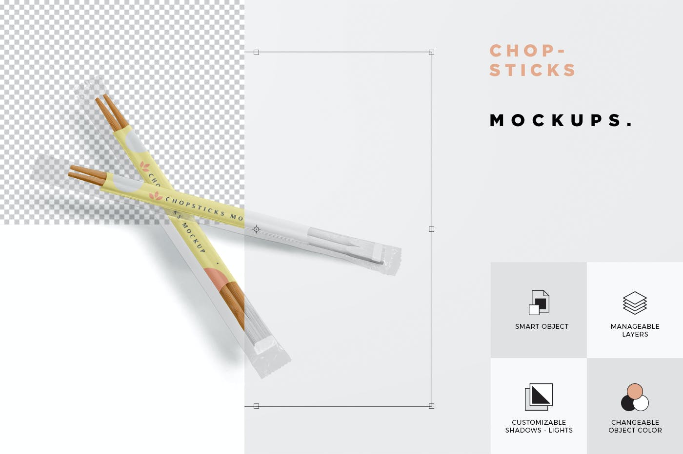 筷子包装袋设计展示样机模板 Chopsticks Mockup In Transparent Packaging_img_2