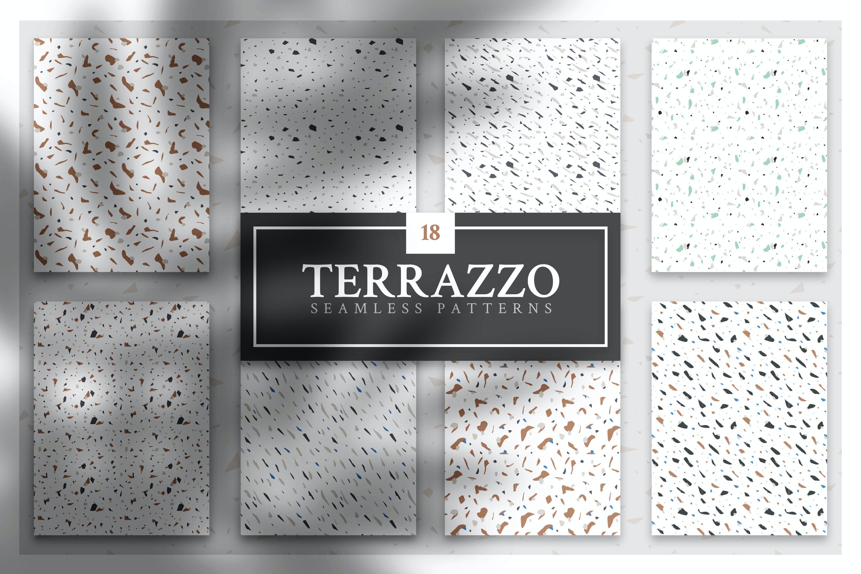 18种优雅水磨石无缝隙矢量图案集合 Terrazzo Pattern Collection_img_2