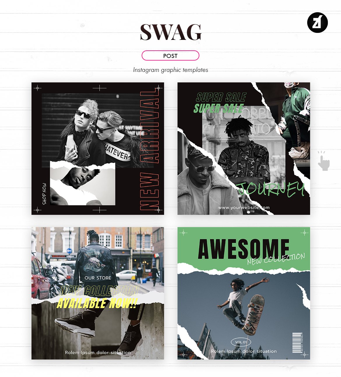 潮流撕纸效果新媒体推广海报模板 SWAG Social Media Template_img_2