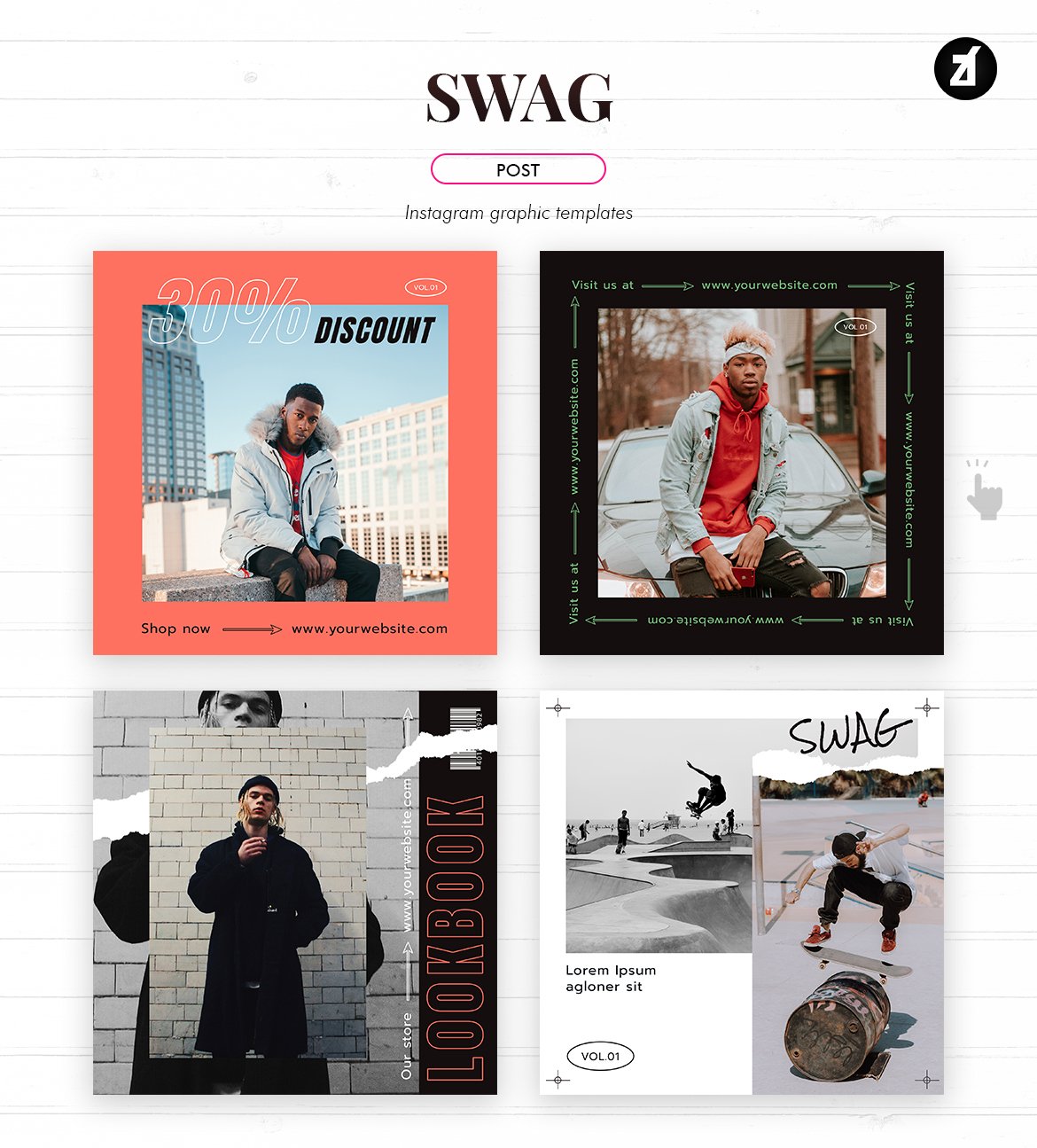 潮流撕纸效果新媒体推广海报模板 SWAG Social Media Template_img_2