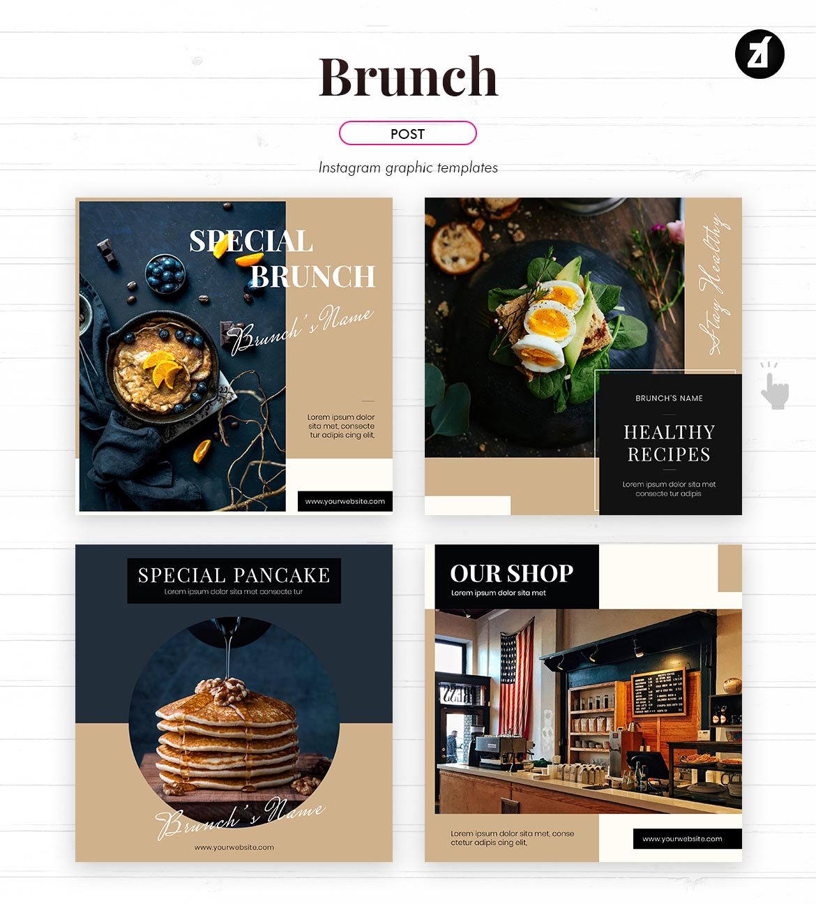 食物美食品牌推广新媒体海报PSD模板 Brunch Social Media Graphic Templates_img_2