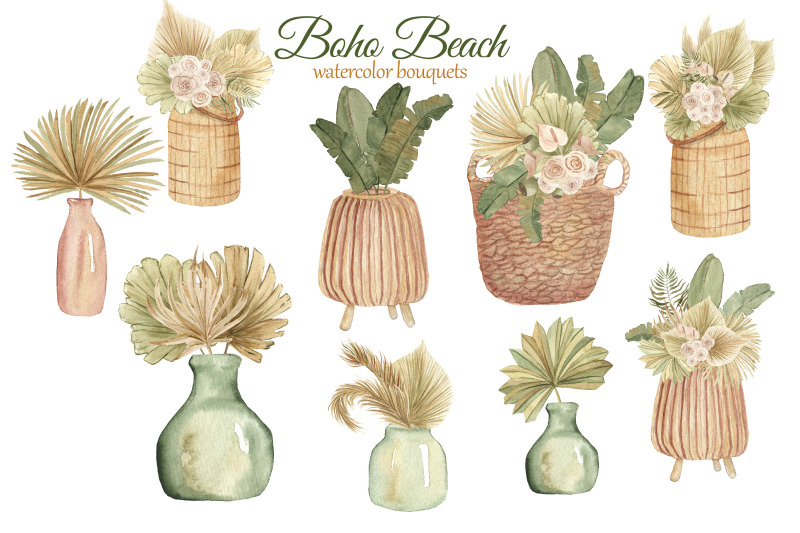 波西米亚风海滨别墅室内装饰水彩剪贴画素材 Boho Beach House Clipart_img_2