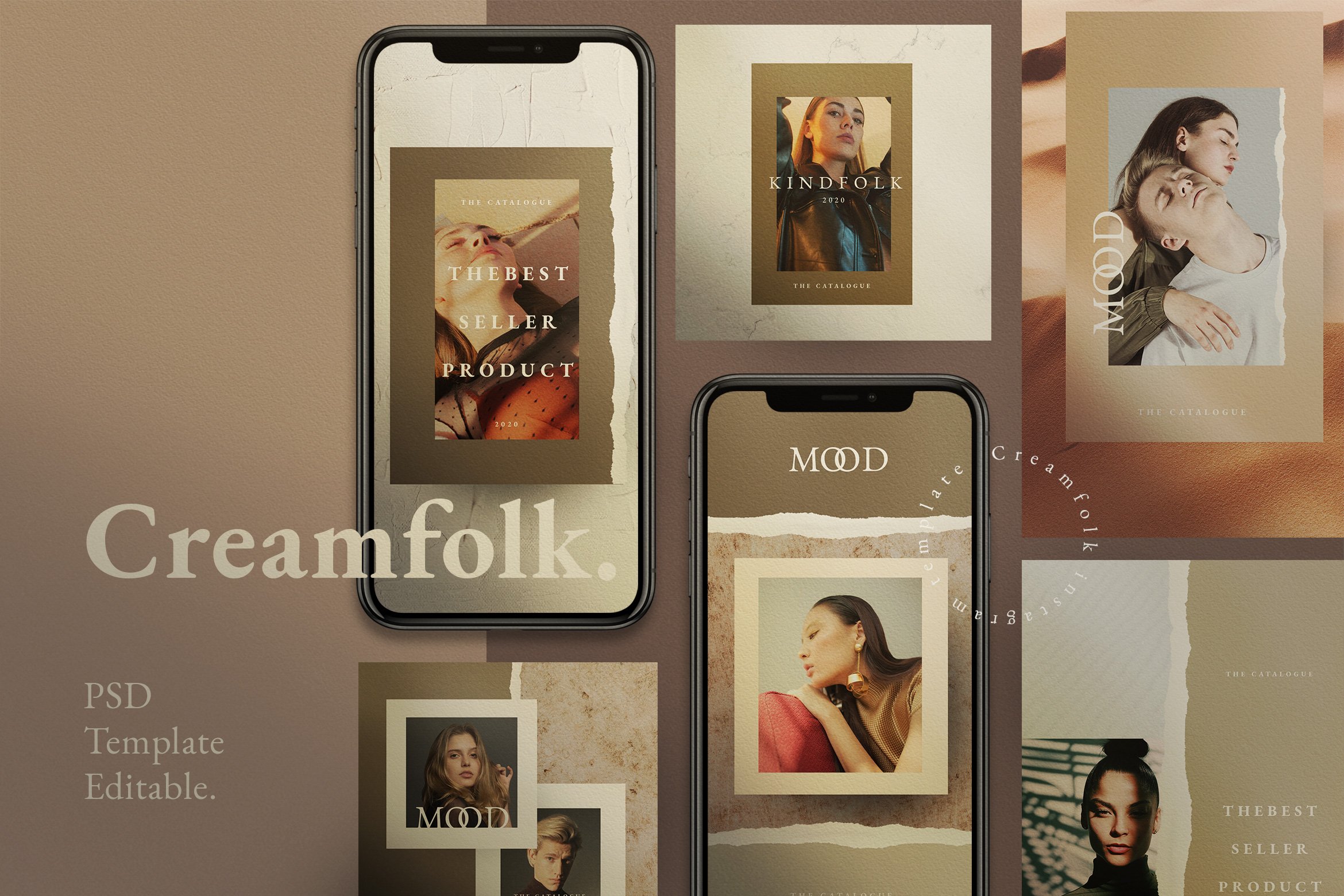 潮流服装品牌推广新媒体海报设计PSD模板 Creamfolk - Social Media Template_img_2