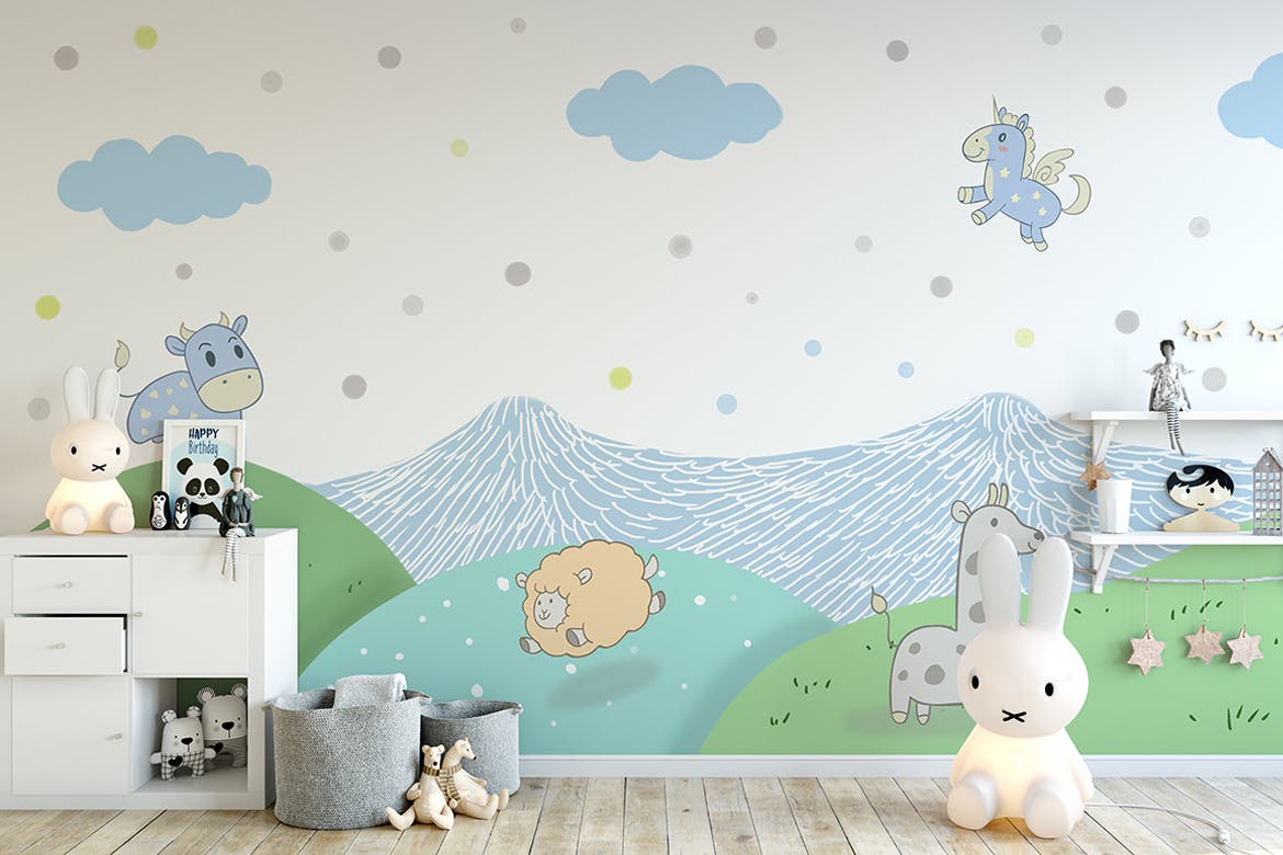 可爱卡通儿童房屋装饰动物手绘插图素材 Wallpaper Animal Decorative for Kids_img_2