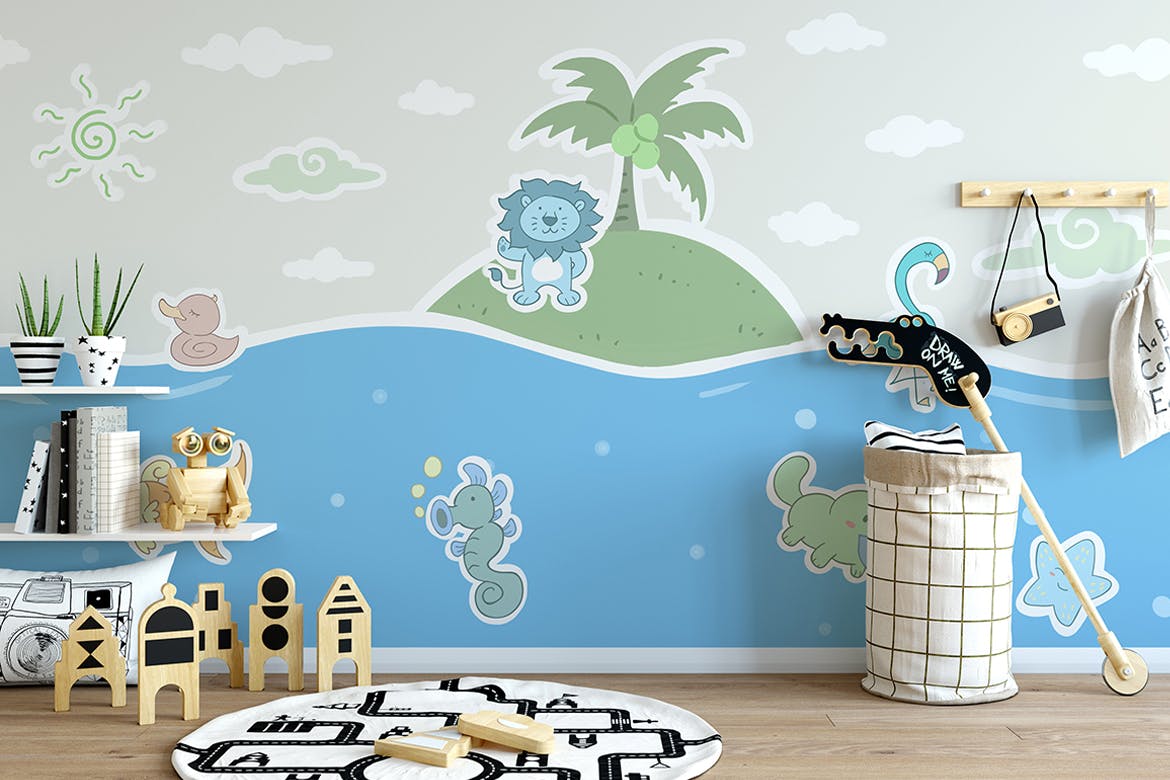 可爱卡通儿童房屋装饰动物手绘插图素材 Wallpaper Animal Decorative for Kids_img_2