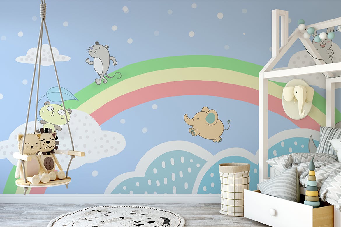 可爱卡通儿童房屋装饰动物手绘插图素材 Wallpaper Animal Decorative for Kids_img_2