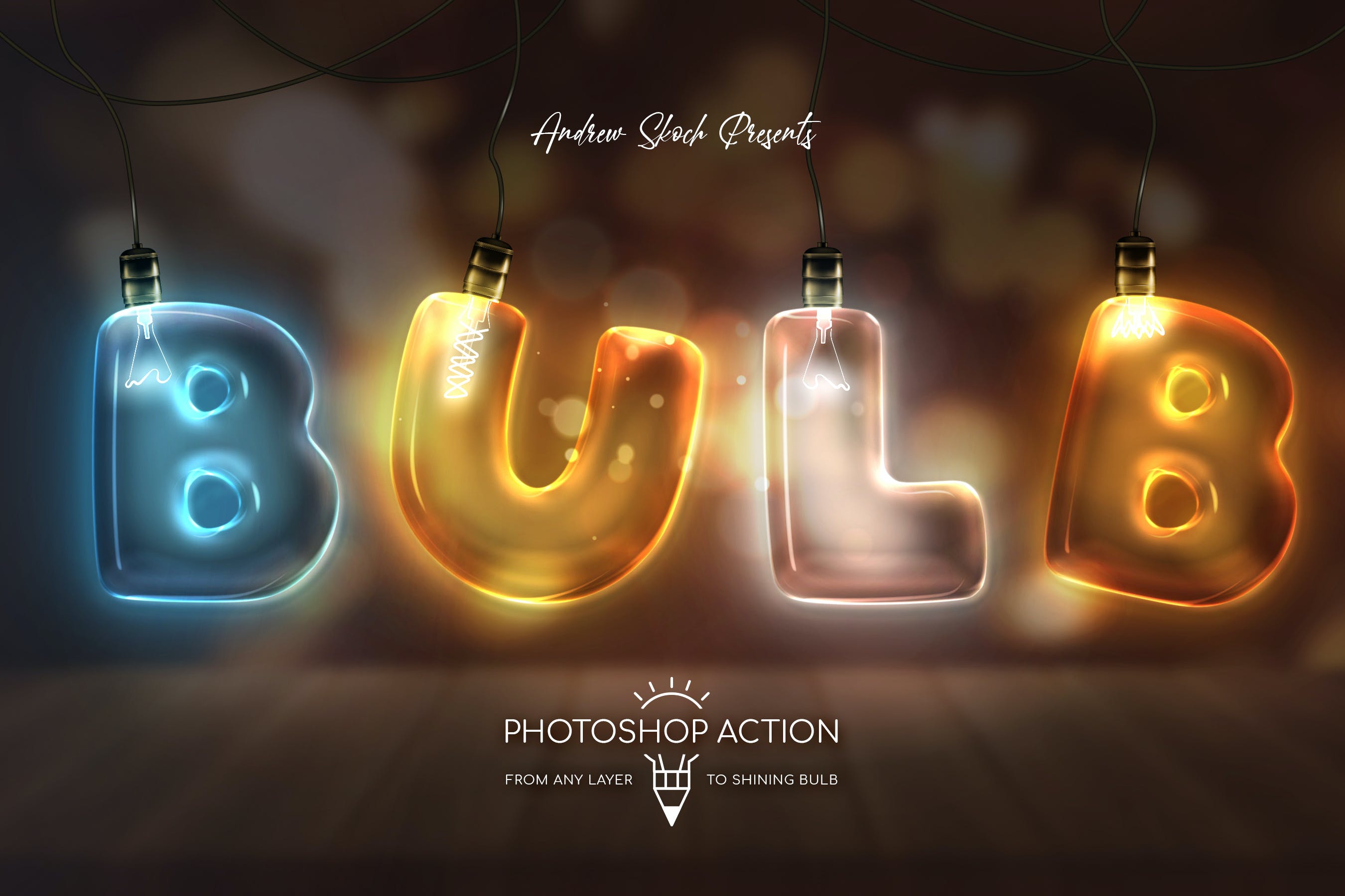 炫酷发光灯泡效果文字徽标设计处理PS动作 Light Bulb - Photoshop Action_img_2