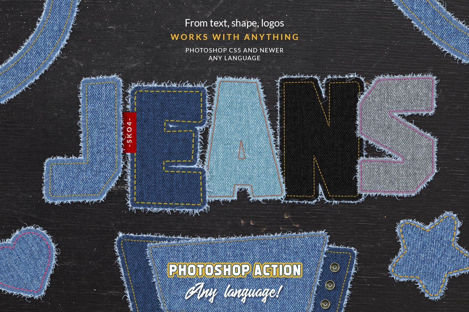 牛仔裤纺织效果文字处理PS动作 Torn Jeans Denim - Photoshop Action_img_2