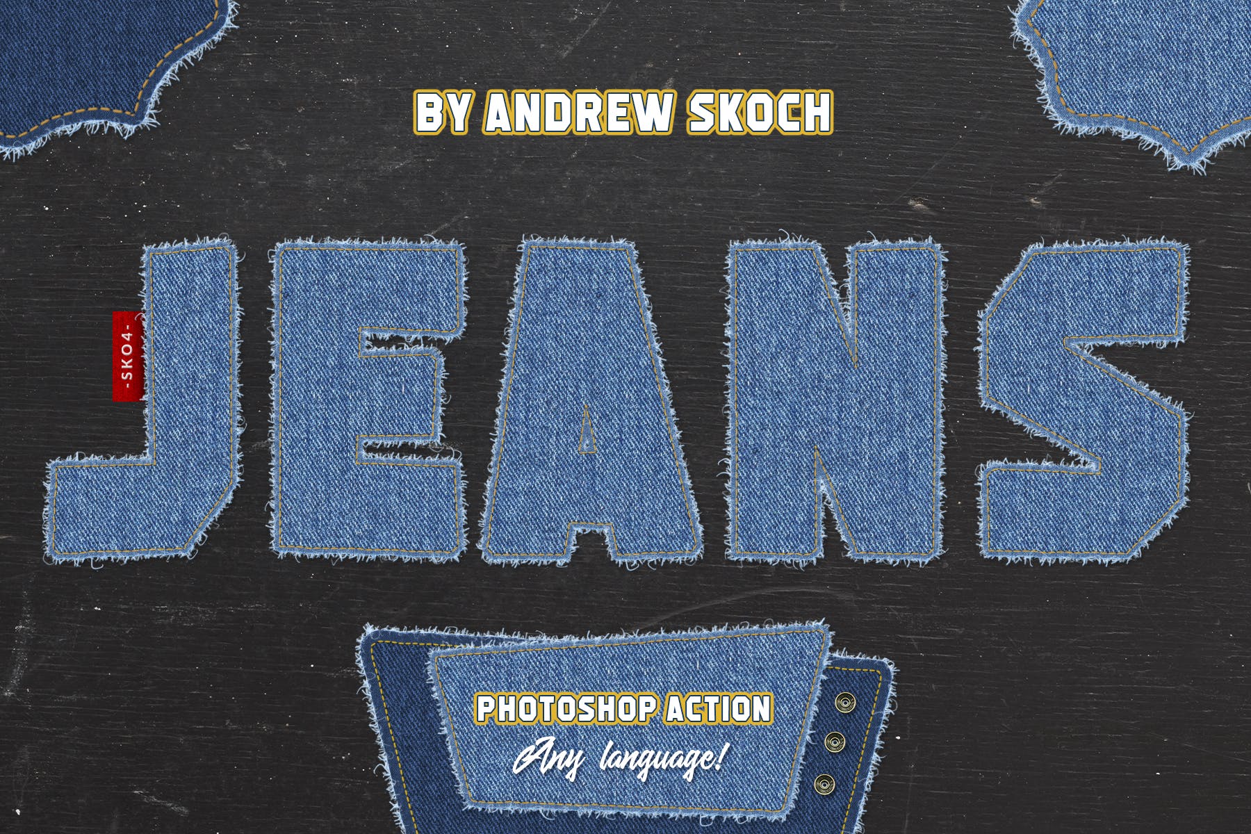 牛仔裤纺织效果文字处理PS动作 Torn Jeans Denim - Photoshop Action_img_2