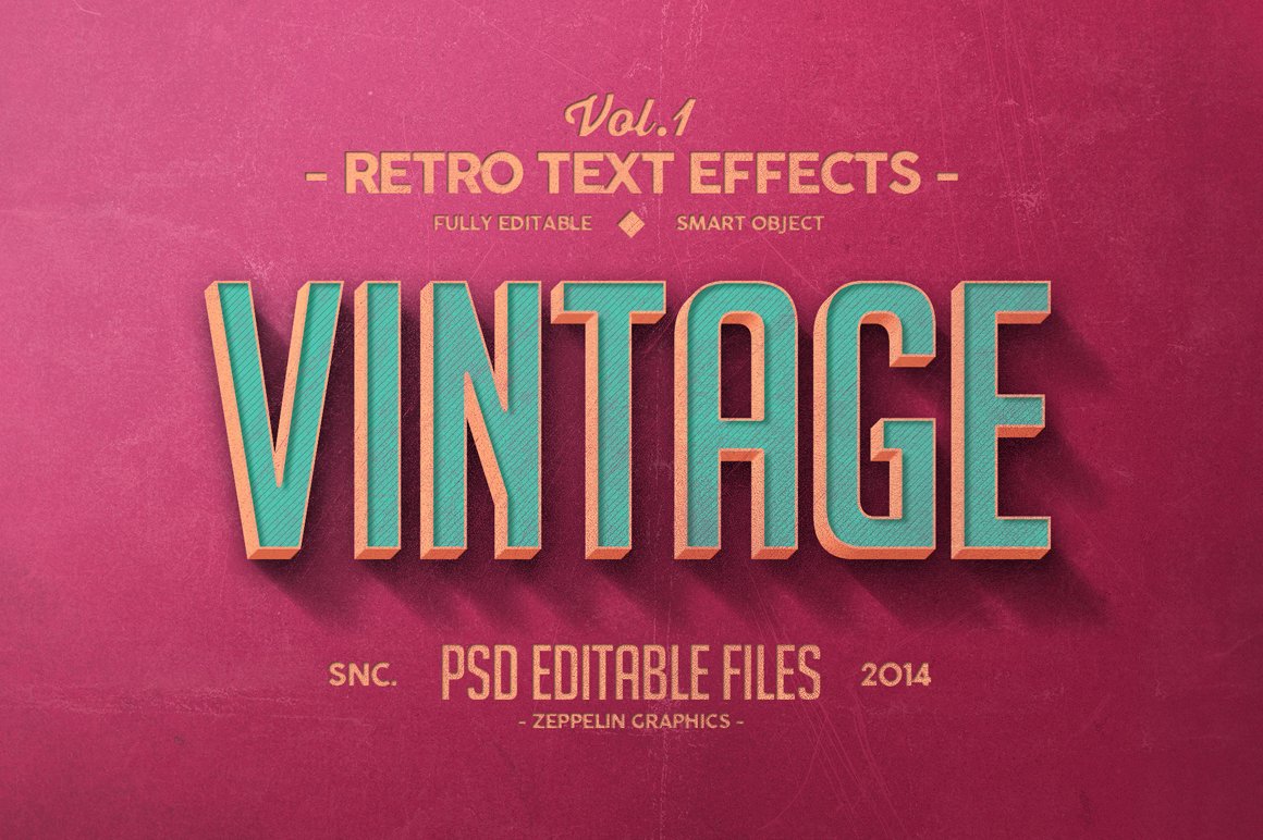 10款复古3D立体文字图层样式 Vintage Text Effects Vol.1_img_2