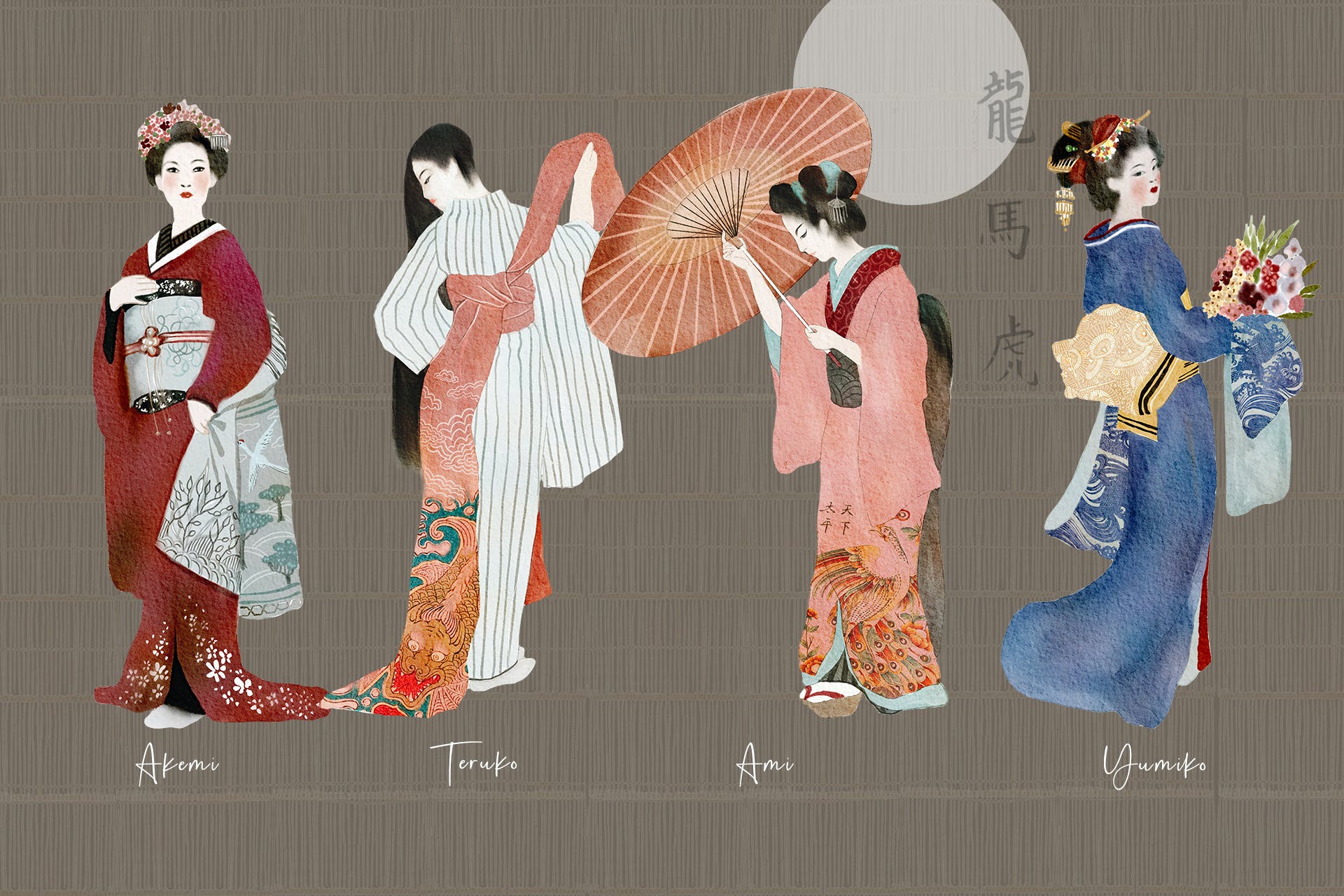 16位日本和服女士水彩插画集 Watercolor Geisha - Japanese Illustrations Set_img_2