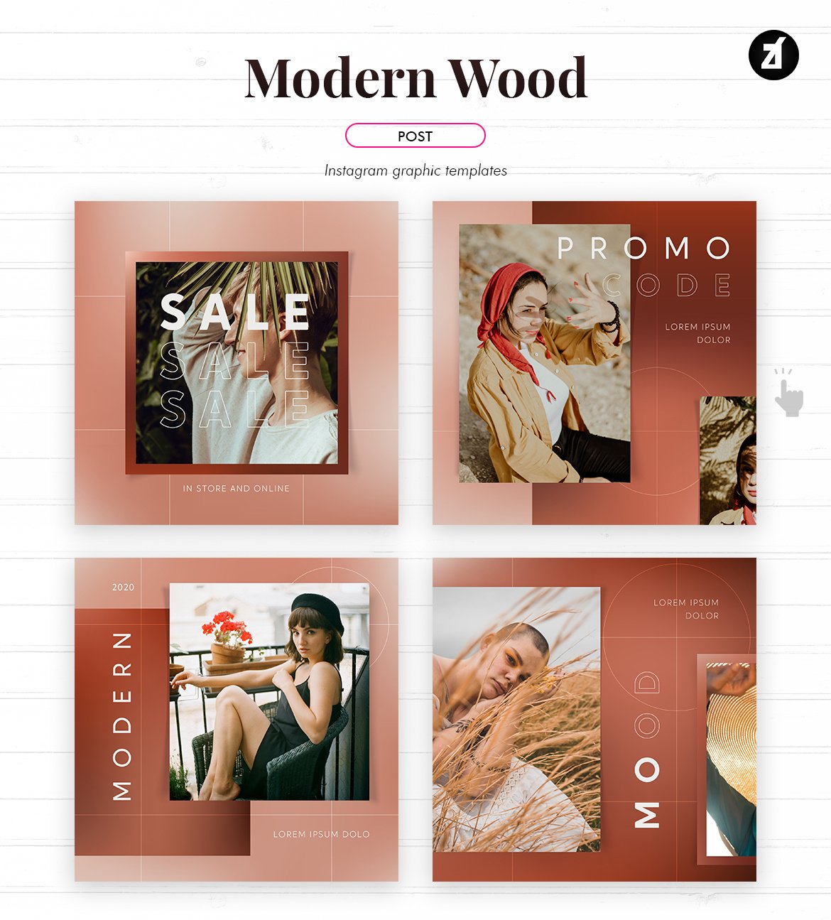 现代木质效果服装推广新媒体海报模板 Modern Wood Social Media Graphic Templates_img_2