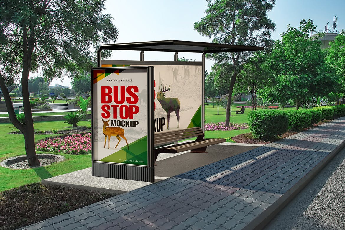 6款公交汽车站灯箱广告牌样机模板 Bus Stand Mockups_img_2