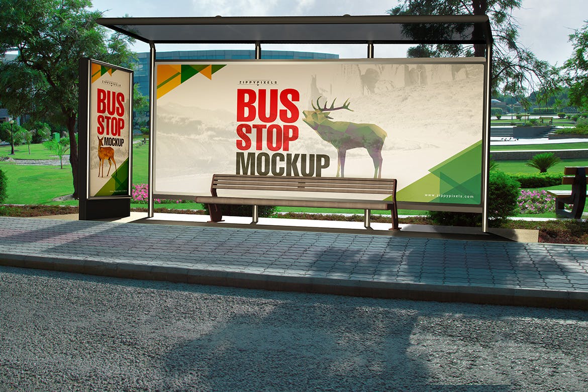 6款公交汽车站灯箱广告牌样机模板 Bus Stand Mockups_img_2