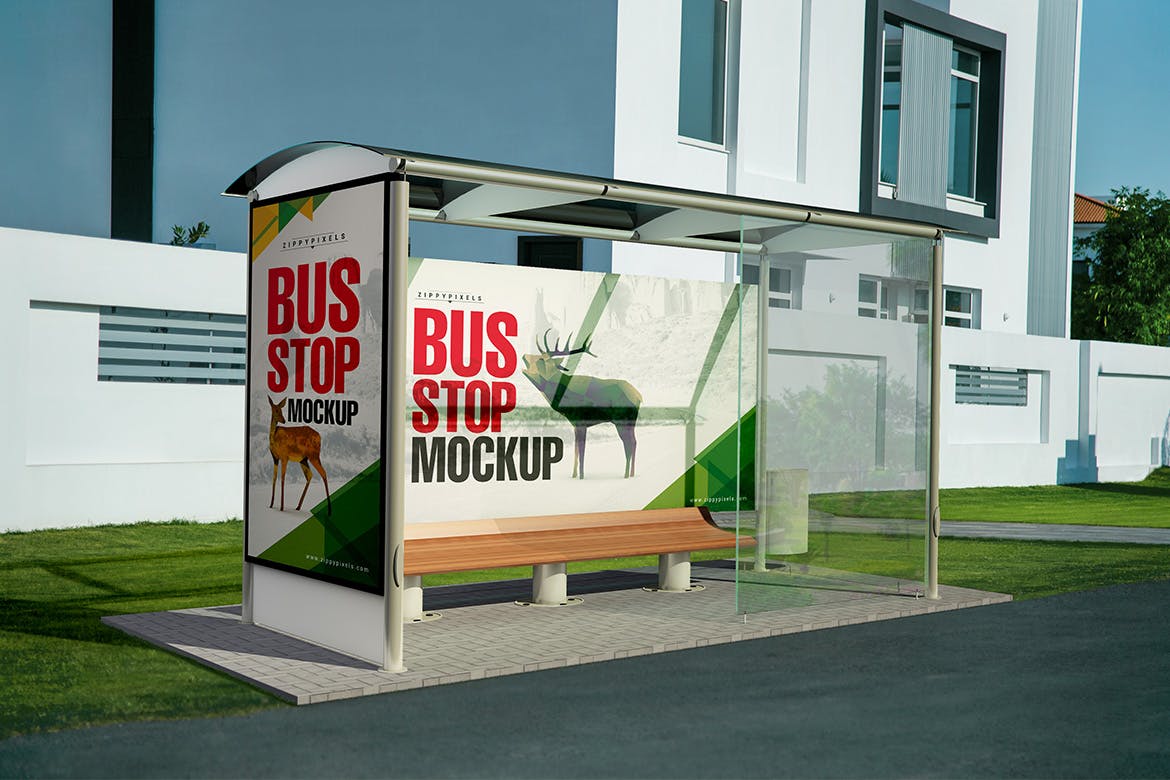 6款公交汽车站灯箱广告牌样机模板 Bus Stand Mockups_img_2