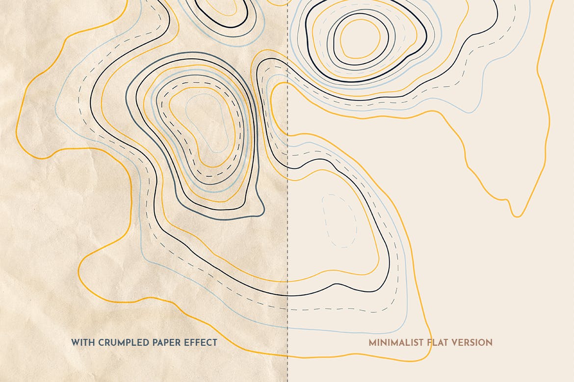 10款褶皱复古地图等高线矢量背景素材 Crumpled Topographic Map Backgrounds_img_2