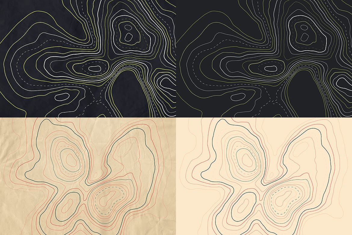 10款褶皱复古地图等高线矢量背景素材 Crumpled Topographic Map Backgrounds_img_2