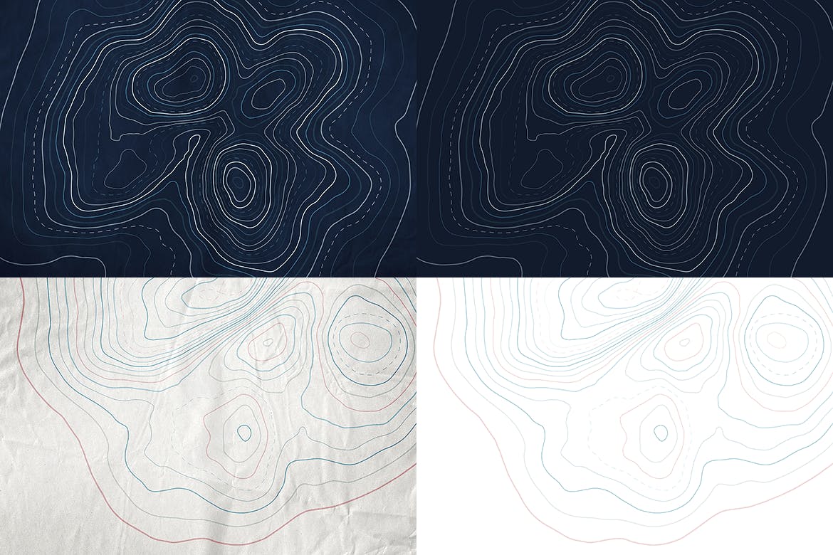 10款褶皱复古地图等高线矢量背景素材 Crumpled Topographic Map Backgrounds_img_2