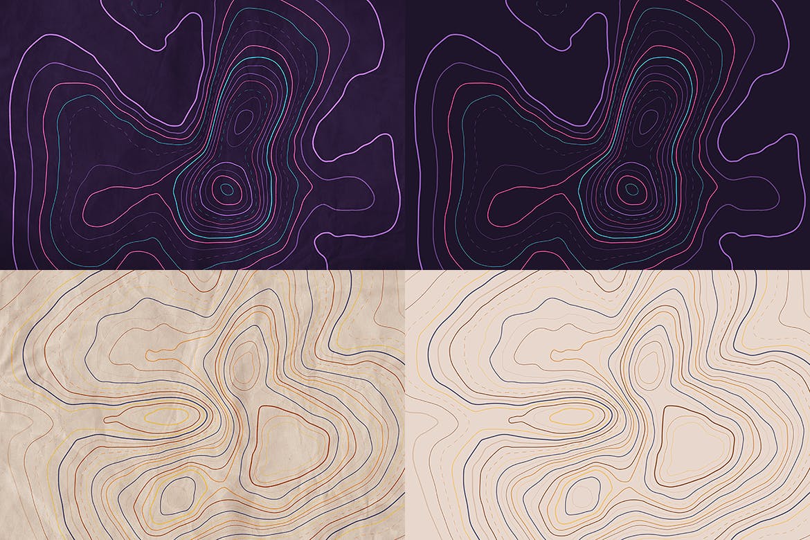 10款褶皱复古地图等高线矢量背景素材 Crumpled Topographic Map Backgrounds_img_2