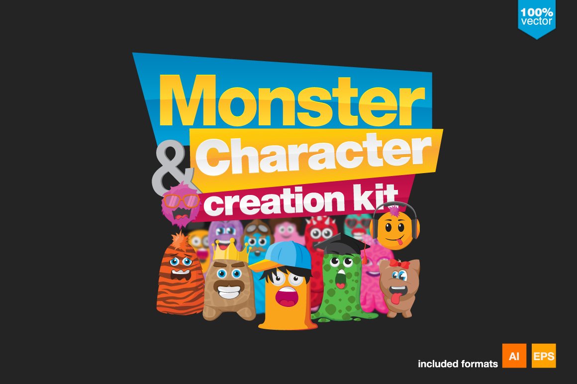 12款可爱卡通怪物矢量图形素材 Monster Character Creation Kit_img_2